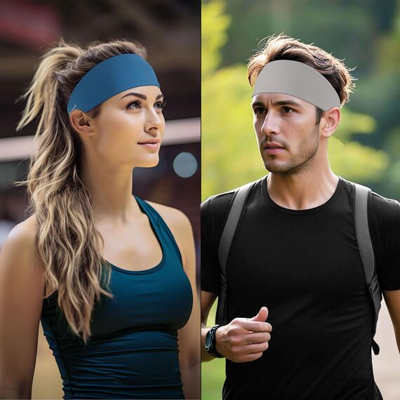 Sport Stirnbänder für Damen und Herren, Antibakterielles Schweißband Stirn, Elastisch rutschfest Haarband für Joggen,Laufen, Fitness, Yoga, Radfahren, Basketball (Schwarz + Grau + Armeegrün)