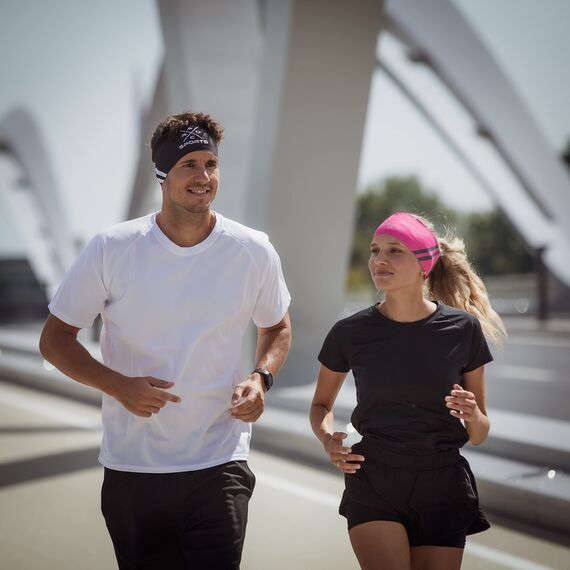 3er Set atmungsaktives Sport Stirnband Damen & Herren - schnelltrocknendes Kopfband zum Wenden - elastisches Haarband, Schweißband Stirn (blau, schwarz, pink)