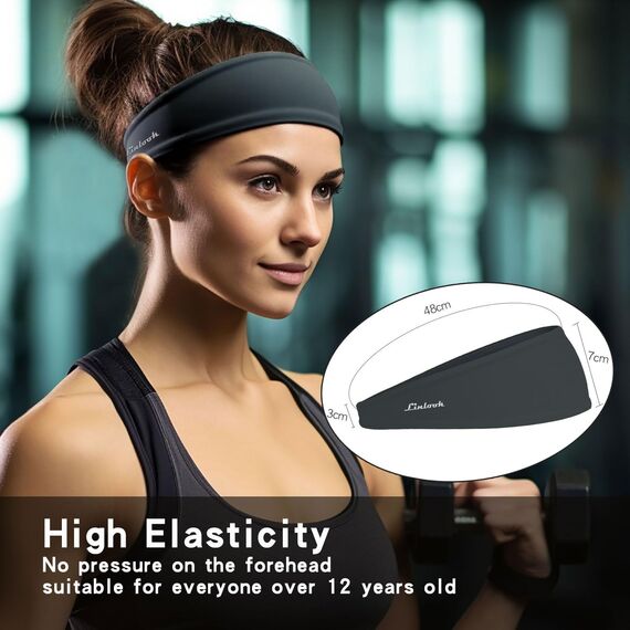 Sport Stirnbänder für Damen und Herren, Antibakterielles Schweißband Stirn, Elastisch rutschfest Haarband für Joggen,Laufen, Fitness, Yoga, Radfahren, Basketball (Schwarz + Dunkelgrau + Dunkelgrün)