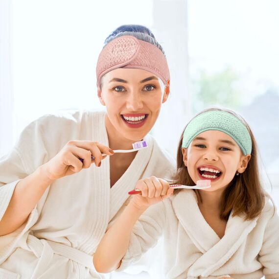 KEYRI 3 Stück Kosmetik Haarband Damen, Haarband Schminken Spa Stirnband Frottee Abschmink Haarbands Verstellbare Haarschutzband mit Klettverschluss für Gesicht Waschen Sport Yoga (Grün, Rosa, Weiß)