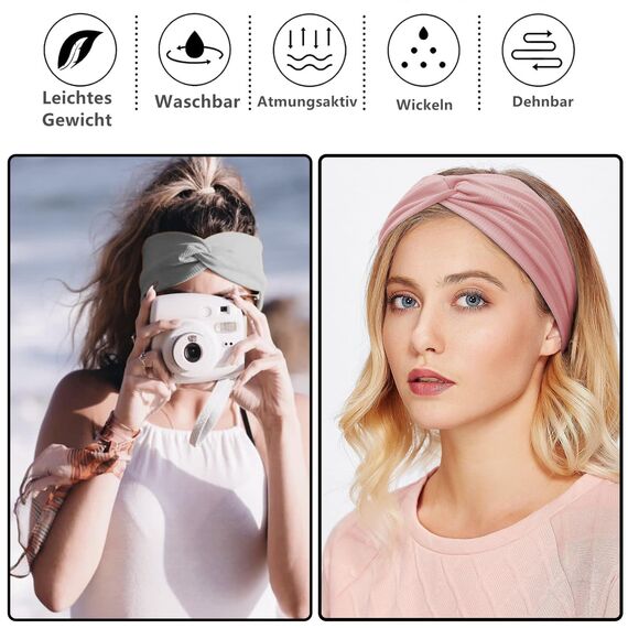 Norhogo 4 Stück Sommer Elastische Stirnbänder, stirnband damen, Haarreif Elastisch Breites Stirnband Baumwollkreuz Stirnband Knoten Sport Headwrap Headband Yoga Haarschmuck für Damen Mädchen, Stil-a
