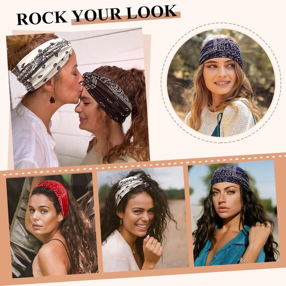 Kavya Haarband Damen Stirnband Damen 4er Pack – 7'' Extra Breit Haarbänder Dünn, Elastische Kopftuch Weiche Boho Mehrfarbig Headband, für Yoga, Kosmetik, Sport & Haarschmuck Sommer