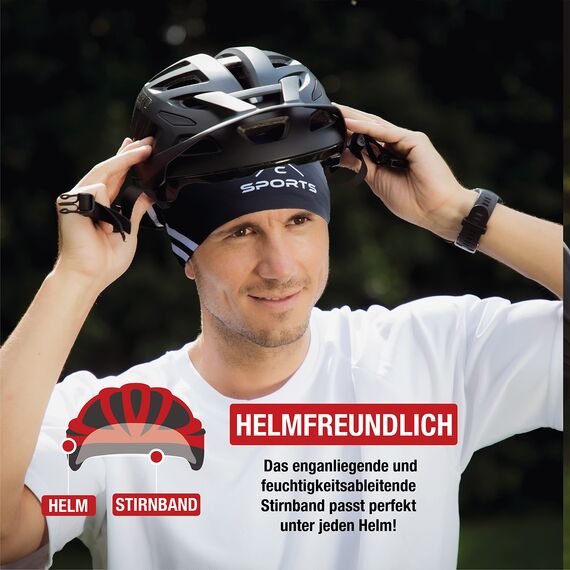 Atmungsaktives Sport Stirnband Damen & Herren - schnelltrocknendes Kopfband zum Wenden - leichtes & elastisches Haarband, winddichtes Schweißband Stirn (schwarz/grau)