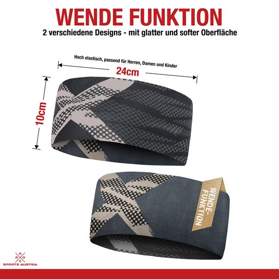 Atmungsaktives Sport Stirnband Damen & Herren - schnelltrocknendes Kopfband zum Wenden - leichtes & elastisches Haarband, winddichtes Schweißband Stirn (schwarz/grau)