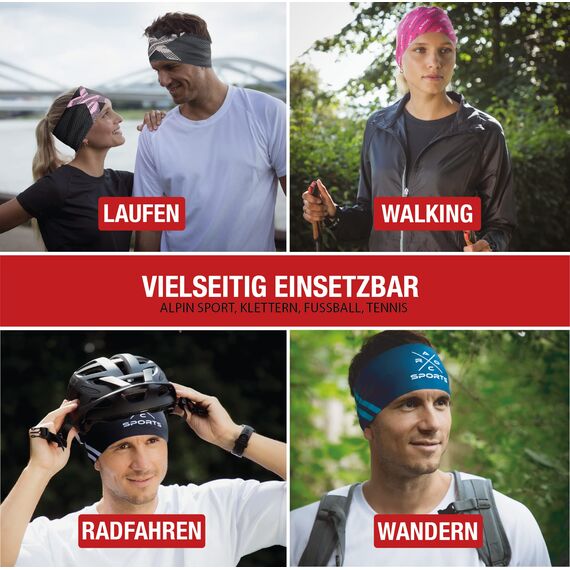 Atmungsaktives Sport Stirnband Damen & Herren - schnelltrocknendes Kopfband zum Wenden - leichtes & elastisches Haarband, winddichtes Schweißband Stirn (schwarz/grau)
