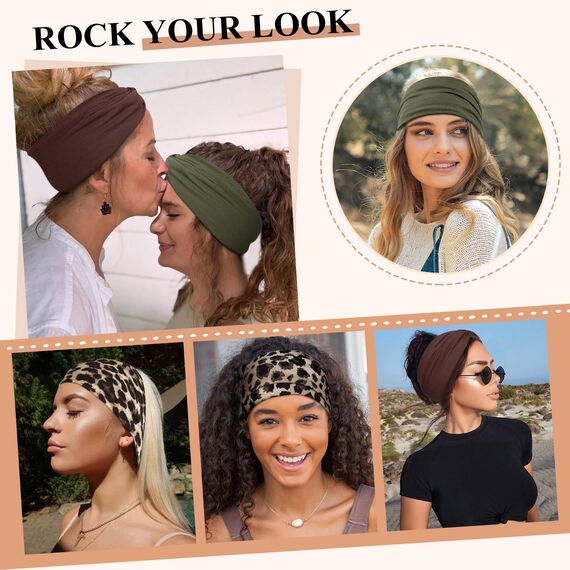 Kavya Haarband Damen Stirnband Damen 4er Pack – 7'' Extra Breit Haarbänder Dünn, Elastische Kopftuch Weiche Boho Mehrfarbig Headband, für Yoga, Kosmetik, Sport & Haarschmuck Sommer