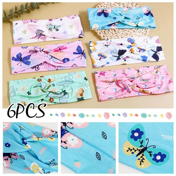 BETESSIN 6Stk. Stirnband Mädchen Kinder Haarband Elastisches Kopfband mit Knoten Schmetterling Breite Haarreif Schleife Haarschmuck Kopfschmuck für Schule Sport Freizeit in 6 Stilen B