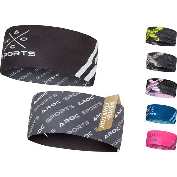 Atmungsaktives Sport Stirnband Damen & Herren - schnelltrocknendes Kopfband zum Wenden - leichtes & elastisches Haarband, winddichtes Schweißband Stirn (schwarz/grau)