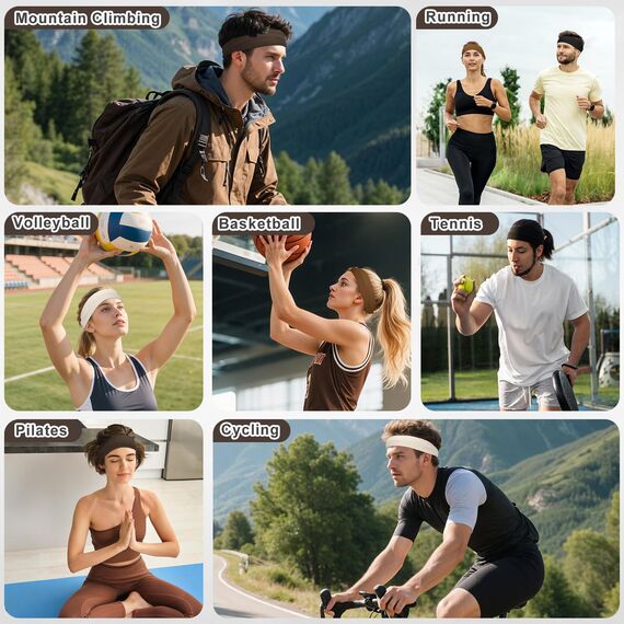 4 Stück Haarband Damen, Elastisches Sport Stirnband rutschfeste Stirnband Damen für Yoga Fitness Joggen Workout (Schwarz,Kaffeebraun,Hautfarbig,Graphitfarbig)