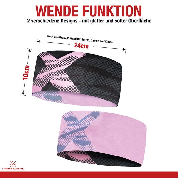3er Set atmungsaktives Sport Stirnband Damen & Herren - schnelltrocknendes Kopfband zum Wenden - elastisches Haarband, Schweißband Stirn (neon, grau, rosa)