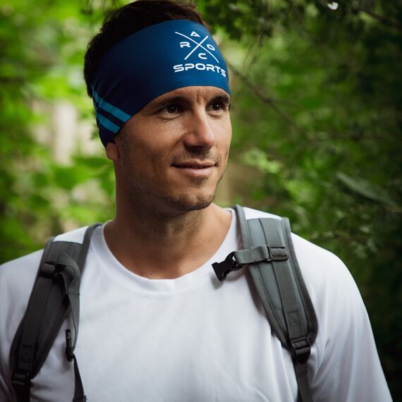 3er Set atmungsaktives Sport Stirnband Damen & Herren - schnelltrocknendes Kopfband zum Wenden - elastisches Haarband, Schweißband Stirn (blau, schwarz, pink)