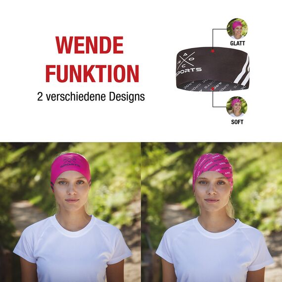 Atmungsaktives Sport Stirnband Damen & Herren - schnelltrocknendes Kopfband zum Wenden - leichtes & elastisches Haarband, winddichtes Schweißband Stirn (schwarz/grau)
