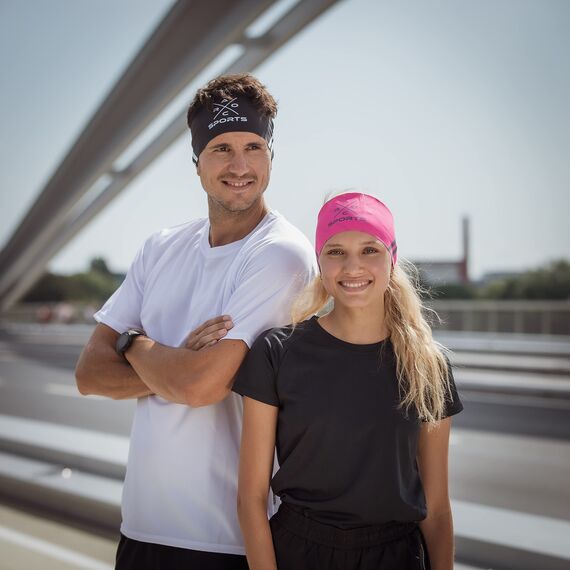Atmungsaktives Sport Stirnband Damen & Herren - schnelltrocknendes Kopfband zum Wenden - leichtes & elastisches Haarband, winddichtes Schweißband Stirn (neon/grau)