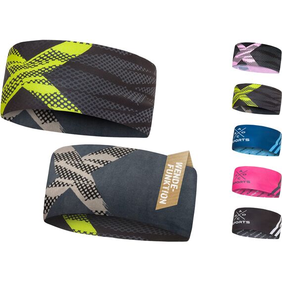 Atmungsaktives Sport Stirnband Damen & Herren - schnelltrocknendes Kopfband zum Wenden - leichtes & elastisches Haarband, winddichtes Schweißband Stirn (neon/grau)