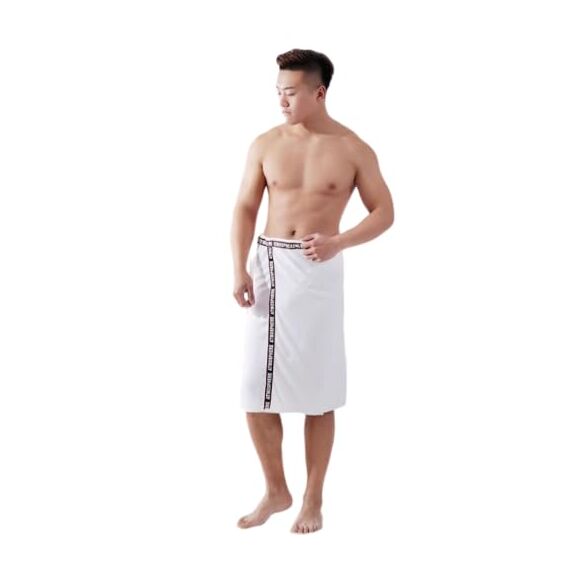 JIAHG Saunakilt Herren, verstellbar Saunahandtuch Duschtuch mit Druckknöpfe, Große Schnelltrockend Saunatuch Saunarock Saunasarong, 70 x 140 cm (Weiß)