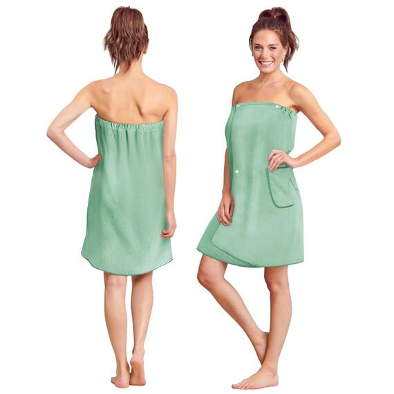 Aomig Saunakilt Damen Sauna Zubehör Spa Saunahandtuch 80*140cm Knopffrottee Gummizug Saunarock Elastische Taschen Saunakleid Grösse Anpassen Saunatuch Hamamtuch Saunakilt Tragbar Badetücher Bohnengrün