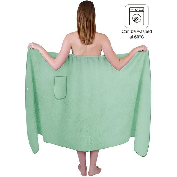 Aomig Saunakilt Damen Sauna Zubehör Spa Saunahandtuch 80*140cm Knopffrottee Gummizug Saunarock Elastische Taschen Saunakleid Grösse Anpassen Saunatuch Hamamtuch Saunakilt Tragbar Badetücher Bohnengrün