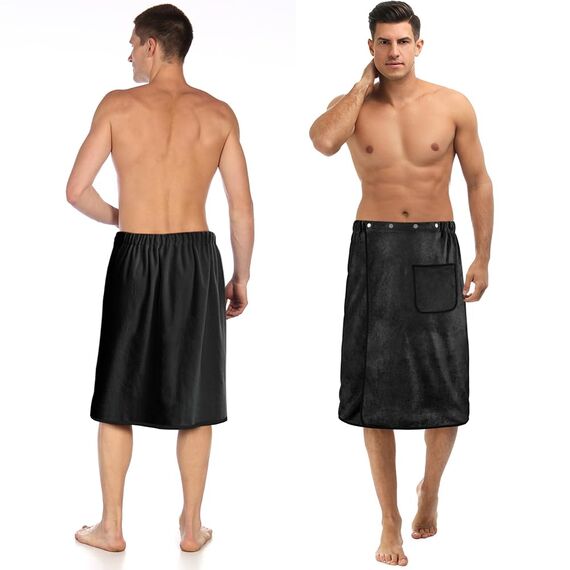 Aomig Saunakilt Herren Elastisch Verdicktes Badetuch Verstellbare Größe Schnapp-Badetuch Kilt Herren Großes Schnell Trocknendes Saunatuch für Fitnessstudio Dusche Sauna Spa Strand (Schwarz, 80*150 cm)
