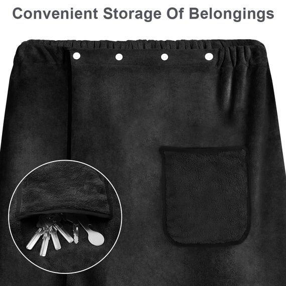 Aomig Saunakilt Herren Elastisch Verdicktes Badetuch Verstellbare Größe Schnapp-Badetuch Kilt Herren Großes Schnell Trocknendes Saunatuch für Fitnessstudio Dusche Sauna Spa Strand (Schwarz, 80*150 cm)