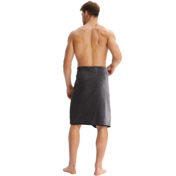 Morgenstern Saunakilt Herren mit Klettverschluss 100% Baumwolle Frottee Oeko-TEX® Handtuch 60x146 cm Saunahandtuch mit Tasche Jan Grau