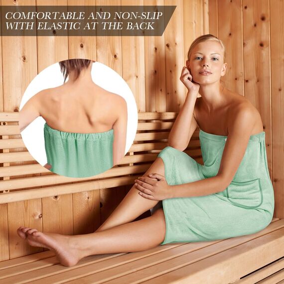 Aomig Saunakilt Damen Sauna Zubehör Spa Saunahandtuch 80*140cm Knopffrottee Gummizug Saunarock Elastische Taschen Saunakleid Grösse Anpassen Saunatuch Hamamtuch Saunakilt Tragbar Badetücher Bohnengrün