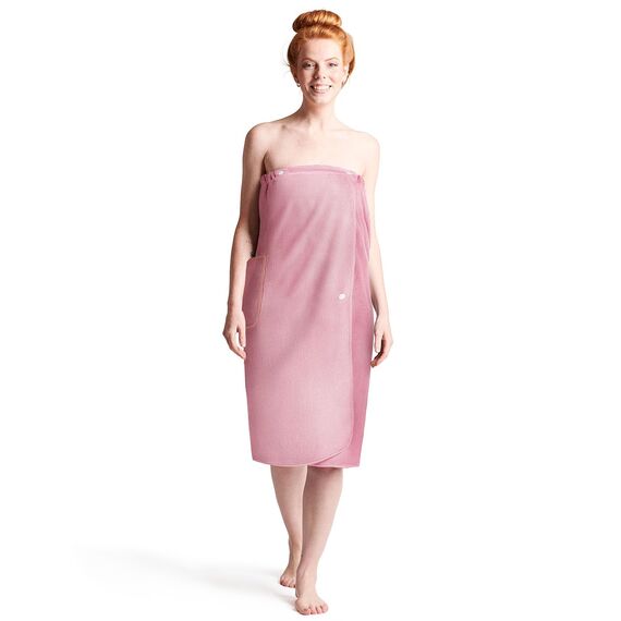 Aomig Sauna Zubehör - Saunahandtuch & Saunakilt Damen, Knopffrottee Saunarock, Elastische Taschen, Grösse Anpassbares Saunatuch, Hell-Pink