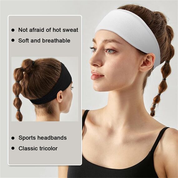 Blooms Haarband Damen Sport, Stirnband Damen Baumwolle Haarbänder Elastisch Headband Antirutsch Headbands, Yoga Fitness Laufen Exercise Gym (Schwarz Weiß Grau)