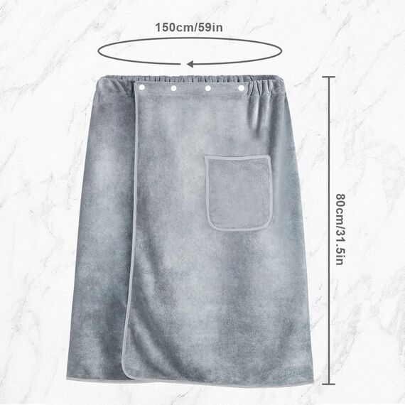 Aomig Saunakilt Herren Grau Elastisch Verdicktes Badetuch Verstellbare Größe Schnapp-Badetuch Kilt Herren Großes Schnell Trocknendes Saunatuch für Fitnessstudio Dusche Sauna Spa Strand (80 X 150 cm)