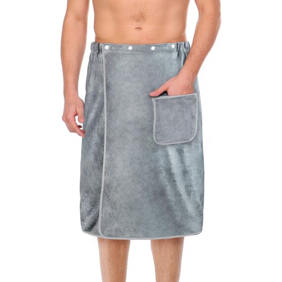 Aomig Saunakilt Herren Grau Elastisch Verdicktes Badetuch Verstellbare Größe Schnapp-Badetuch Kilt Herren Großes Schnell Trocknendes Saunatuch für Fitnessstudio Dusche Sauna Spa Strand (80 X 150 cm)