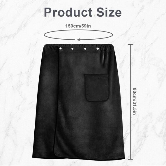 Aomig Saunakilt Herren Elastisch Verdicktes Badetuch Verstellbare Größe Schnapp-Badetuch Kilt Herren Großes Schnell Trocknendes Saunatuch für Fitnessstudio Dusche Sauna Spa Strand (Schwarz, 80*150 cm)