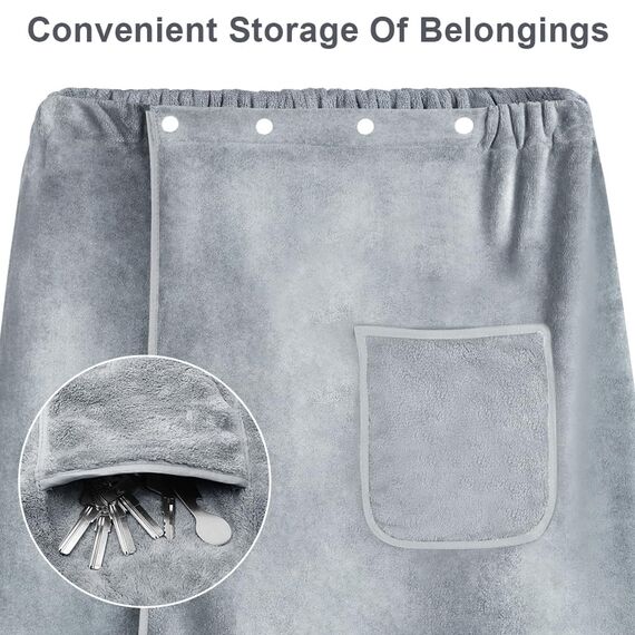 Aomig Saunakilt Herren Grau Elastisch Verdicktes Badetuch Verstellbare Größe Schnapp-Badetuch Kilt Herren Großes Schnell Trocknendes Saunatuch für Fitnessstudio Dusche Sauna Spa Strand (80 X 150 cm)