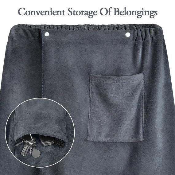 Saunakilt Herren, Verstellbar, 70 x 140 cm, Schnelltrocknendes Saunahandtuch für Sauna, Fitnessstudio, Dusche und Strand, Komfortabel und Elastisch, Ideal als Saunatuch Herren oder Duschtuch(Grau)