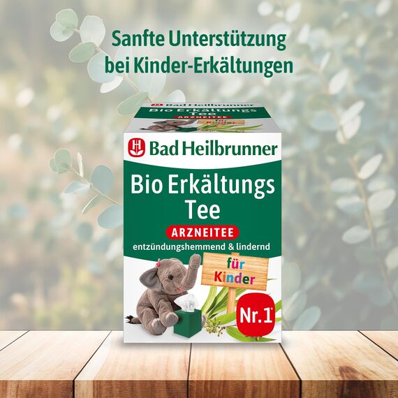 Bad Heilbrunner Bio Erkältungs Tee für Kinder – Arzneitee mit Eucalyptusblättern zur Unterstützung bei Erkältungskrankheiten der Atemwege, (12 x 8 Filterbeutel)