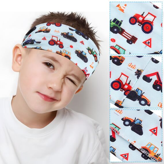 BETESSIN 3 Stück Haarband Jungs Auto Kinder Stirnband Bagger Jungen Sport Haarbänder Elastisches Kopfband Fahrzeug Breite Sportstirnband Headband für Schule Sport Freizeit in 3 Stilen