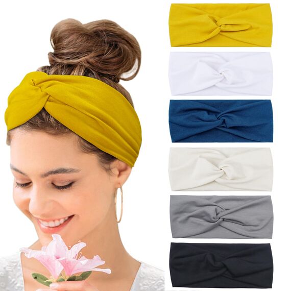 Haarbänder Damen Breite Elastische Weiche 6 Pcs Sommer Boho Stirnband Print Haarschmuck Yoga Sport Haarband Mehrfarbig Dünn Stirnbänder