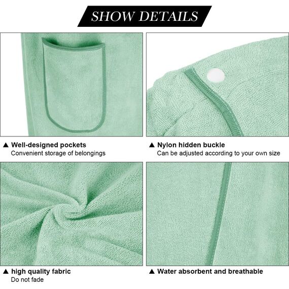 Aomig Saunakilt Damen Sauna Zubehör Spa Saunahandtuch 80*140cm Knopffrottee Gummizug Saunarock Elastische Taschen Saunakleid Grösse Anpassen Saunatuch Hamamtuch Saunakilt Tragbar Badetücher Bohnengrün