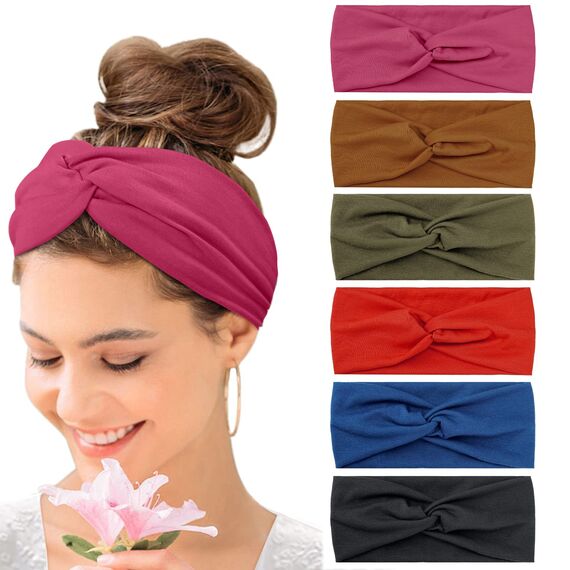 Haarbänder Damen Breite Elastische Weiche 6 Pcs Sommer Boho Stirnband Print Haarschmuck Yoga Sport Haarband Mehrfarbig Dünn Stirnbänder