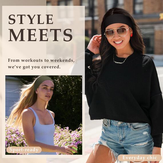 Tumurup Stirnband Damen Sport 8 Stück Haarband Damen 6cm Haarbänder Herren Elastisch Headband Sommer Schweiß Weich Antirutsch Hairband Mode-Accessoires für Kosmetik Workout Yoga Laufen Fitness Gym