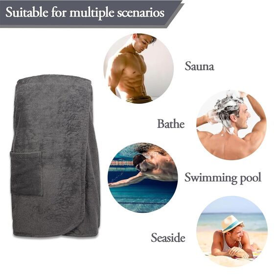 Saunakilt Herren, Verstellbar, 70 x 140 cm, Schnelltrocknendes Saunahandtuch für Sauna, Fitnessstudio, Dusche und Strand, Komfortabel und Elastisch, Ideal als Saunatuch Herren oder Duschtuch(Grau)