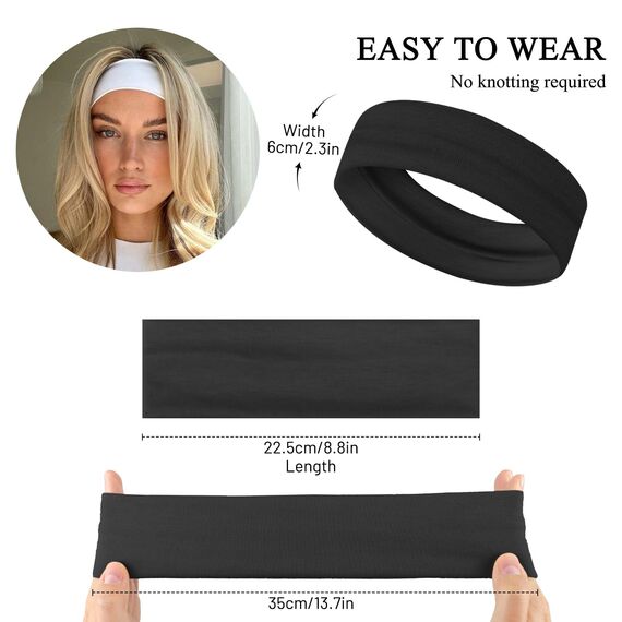 Tumurup Stirnband Damen Sport, 7 Stück Haarband Damen Dünn Elastisch Haarbänder Antirutsch Headband Weiches Hair Band Yoga Fitness Laufen
