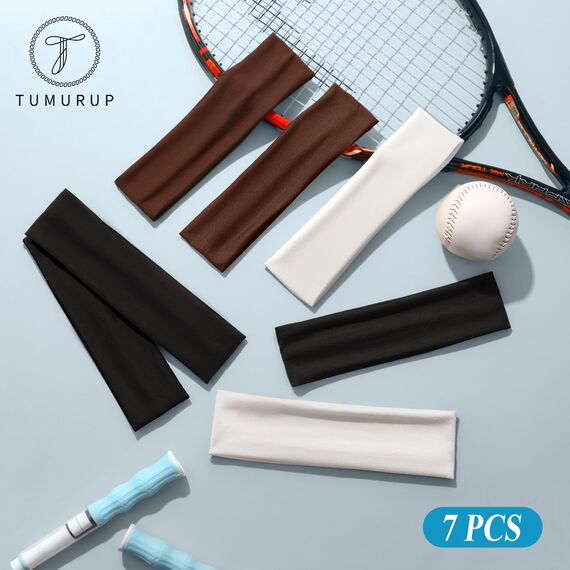 Tumurup Stirnband Damen Sport, 7 Stück Haarband Damen Dünn Elastisch Haarbänder Antirutsch Headband Weiches Hair Band Yoga Fitness Laufen (Schwarz, Weiß, Braun)