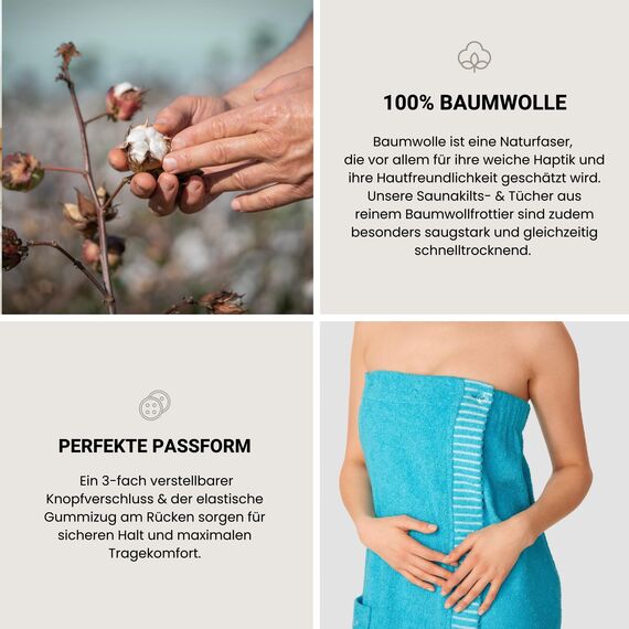 Schiesser Saunakilt Rom Damen - Plus Size - 46-52 - Türkis