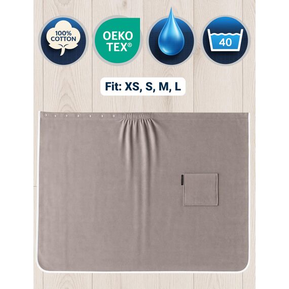 Morgenstern Saunakilt Damen Saunahandtuch mit Knopf und Tasche 100% Baumwolle Frottee Oeko-TEX® 90 x 145 cm Handtuch mit Gummizug Katja Taupe