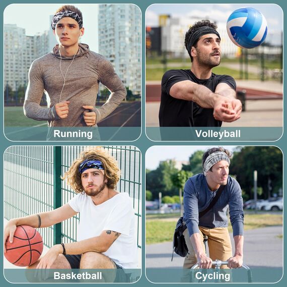 4 Stück Stirnband Herren, Elastisch Breites Haarband Sport Männer Atmungsaktiv Schweißband Stirn rutschfest für Fitness Joggen Laufen Radfahren Basketball (Tarnfarbe Tone)