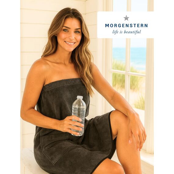 Morgenstern Saunakilt Damen Saunahandtuch mit Knopf und Tasche 100% Baumwolle Frottee Oeko-TEX® 90 x 145 cm Handtuch mit Gummizug Katja Grau