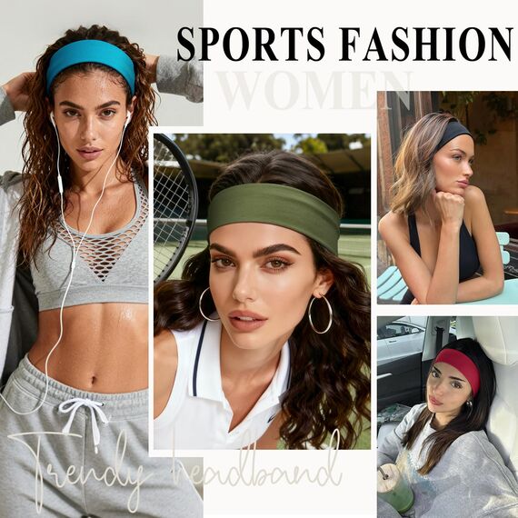 Tumurup Stirnband Damen Sport, 7 Stück Haarband Damen Dünn Elastisch Haarbänder Antirutsch Headband Weiches Hair Band Yoga Fitness Laufen (Gelb, Orange, Blau, Grau, Grün, Rot, Schwarz)