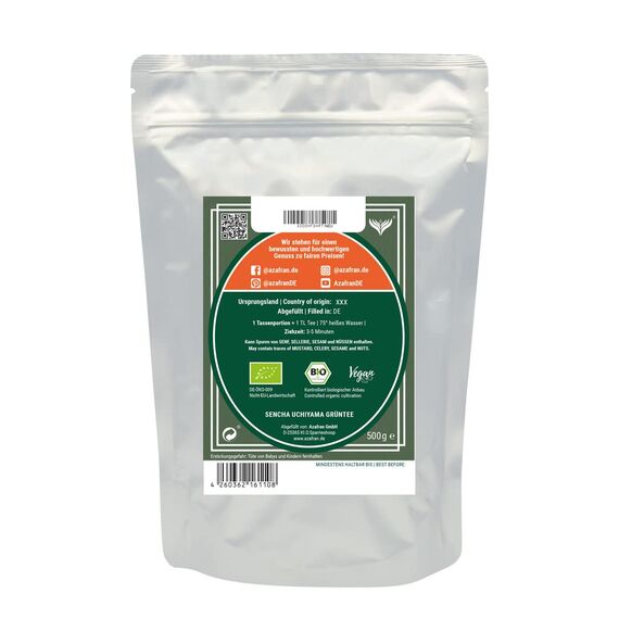 Azafran Grüner Tee - BIO Sencha Uchiyama Grüntee lose geschnitten - Original aus Japan 500g