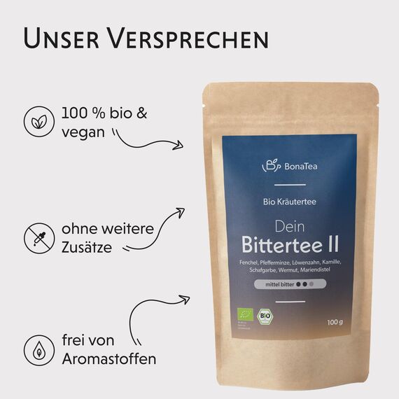 BIO Bittertee mit Löwenzahn, Wermut, Mariendistel und weiteren leckeren Bitterkräutern - Bitterstoff Kräutertee 100g Intensität: Mittel