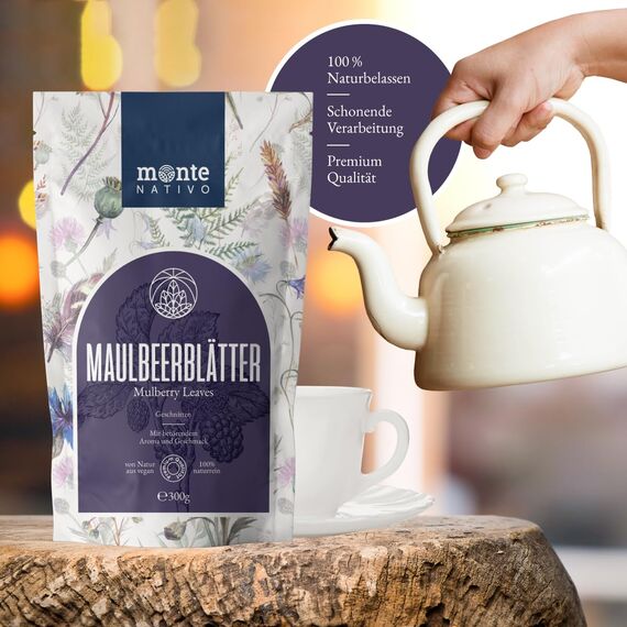 Maulbeerblätter Tee Monte Nativo (300g) - Mulberry Leaf Tea schonend getrocknet - 100% natürlich und ohne Zusatzstoffe - Aromatischer Kräutertee für einen köstlichen Aufguss