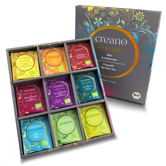 Creano Bio Kräutertee Geschenkset „ORGANIC HERBAL TEA“ - 27 Bio-Teebeutel in 9 unterschiedlichen Sorten - 54g - NEUHEIT*